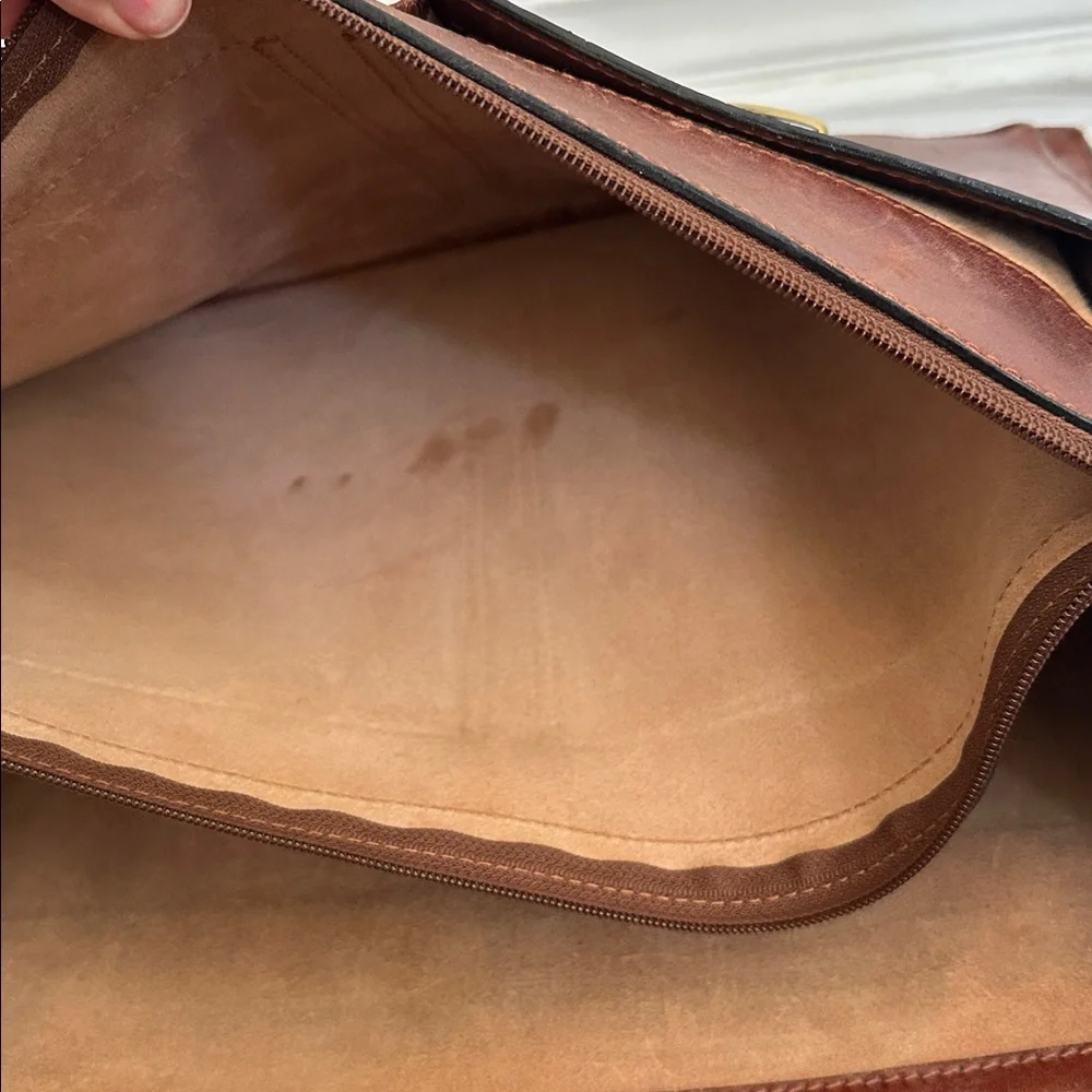 Vintage Classic Italian Genuine Brown Leather Briefcase for Men